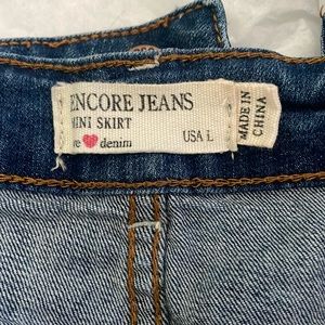 Encore Jeans dark distressed, denim mini skirt